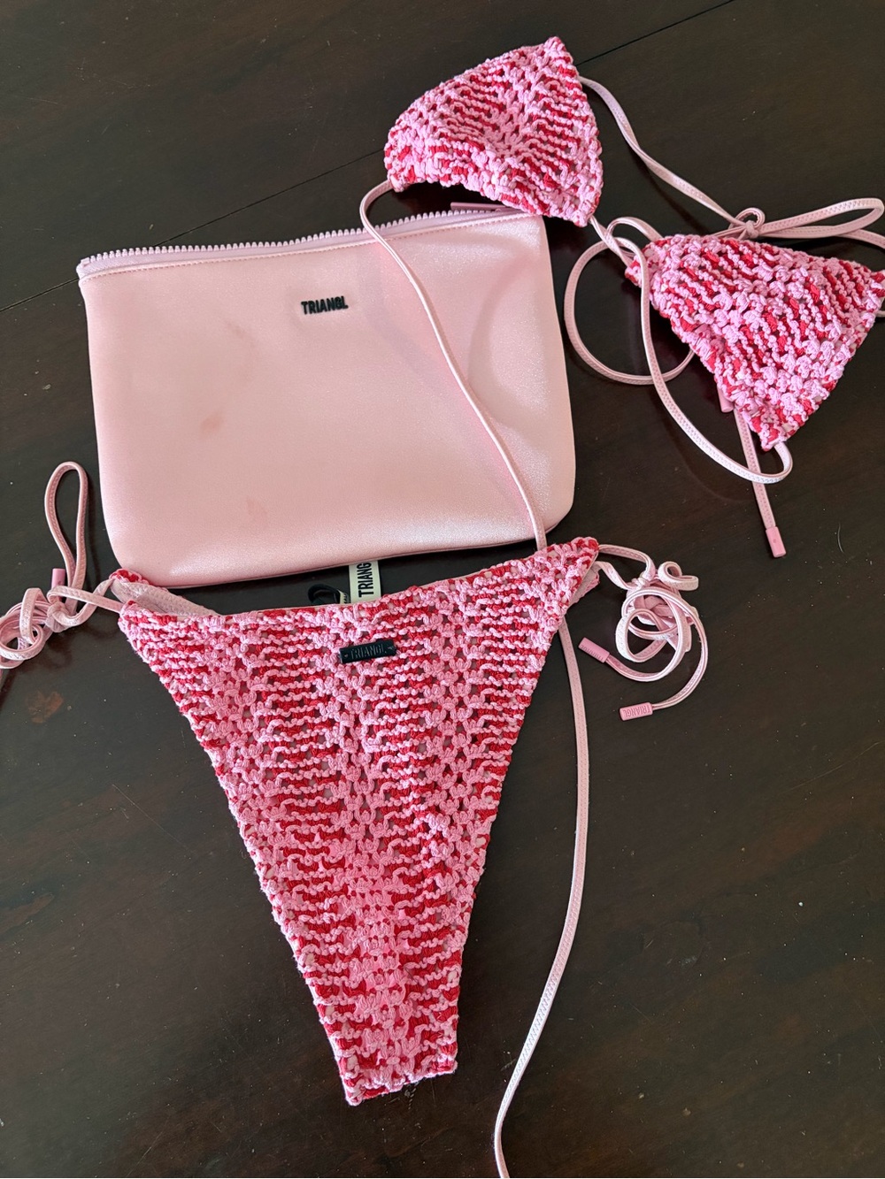 triangl swimwear Pink Crochet Triangle Bikini Top